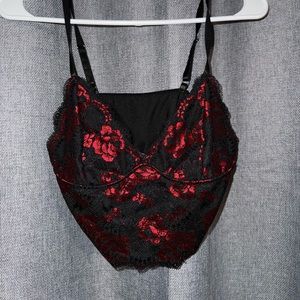 Glossy red and black lacey tank